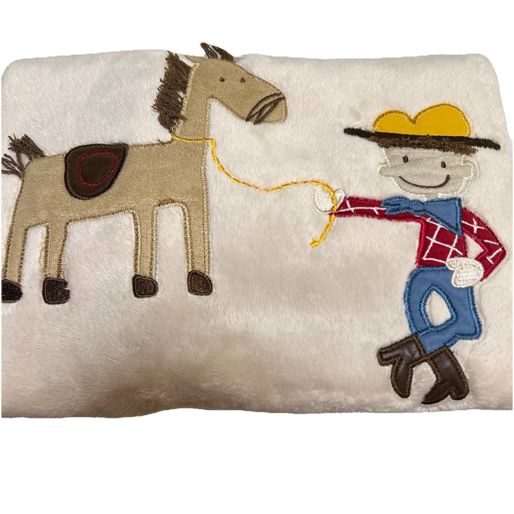 Koala Baby Blanket Vtg Beige Security Lovey Cowboy Horse‎ Western Giddy Up